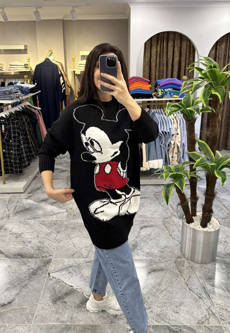 Mickey Desen Triko Tunik Kazak Siyah - Görsel 2