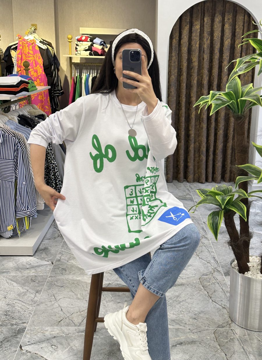 Oversize Cepli Sweat Beyaz