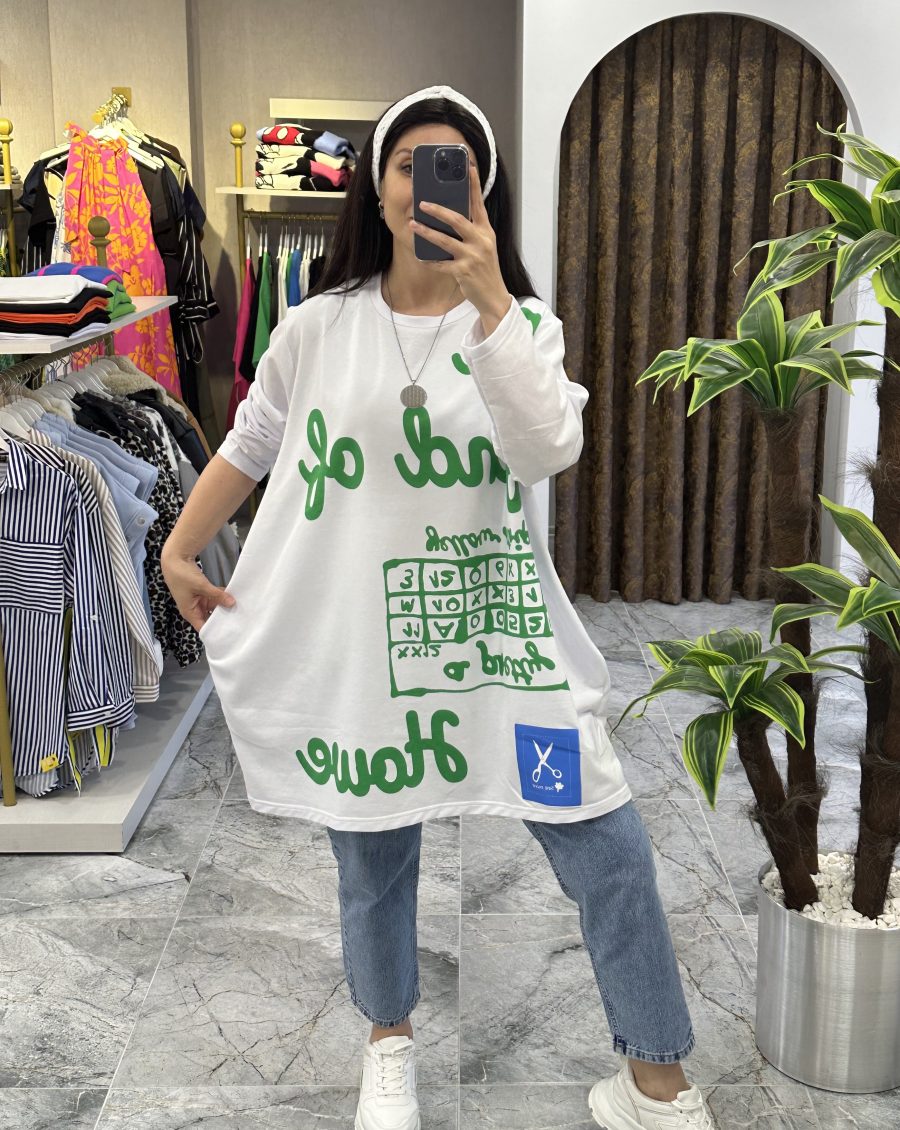 Oversize Cepli Sweat Beyaz - Görsel 2