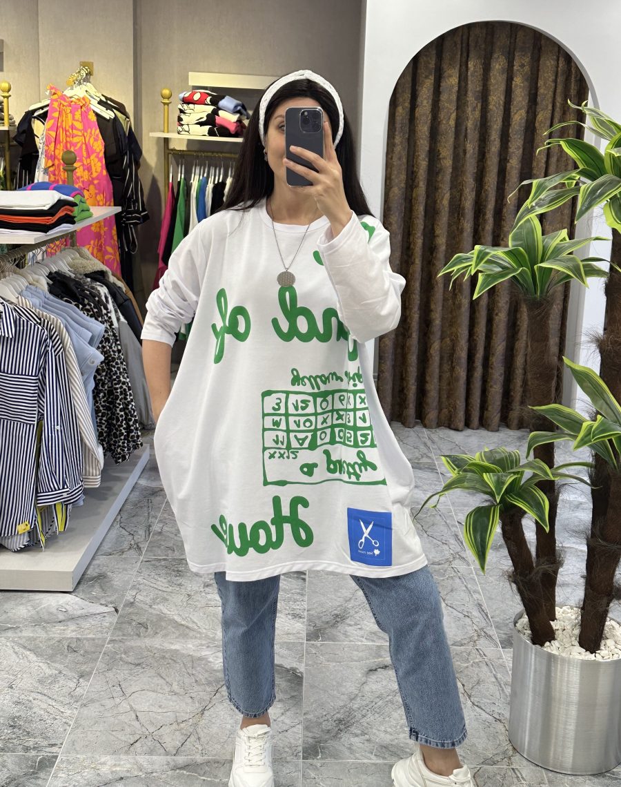 Oversize Cepli Sweat Beyaz - Görsel 3
