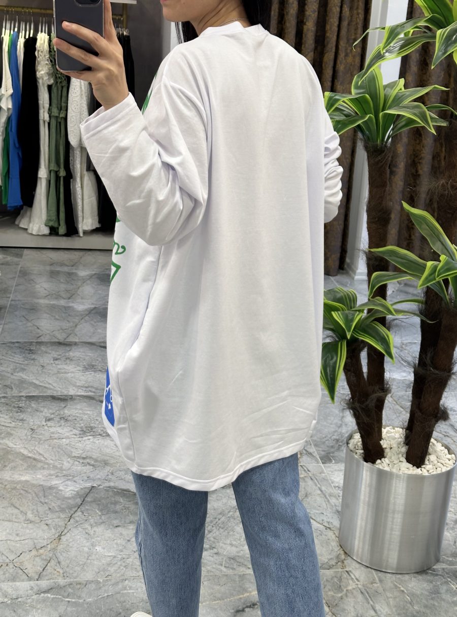 Oversize Cepli Sweat Beyaz - Görsel 6
