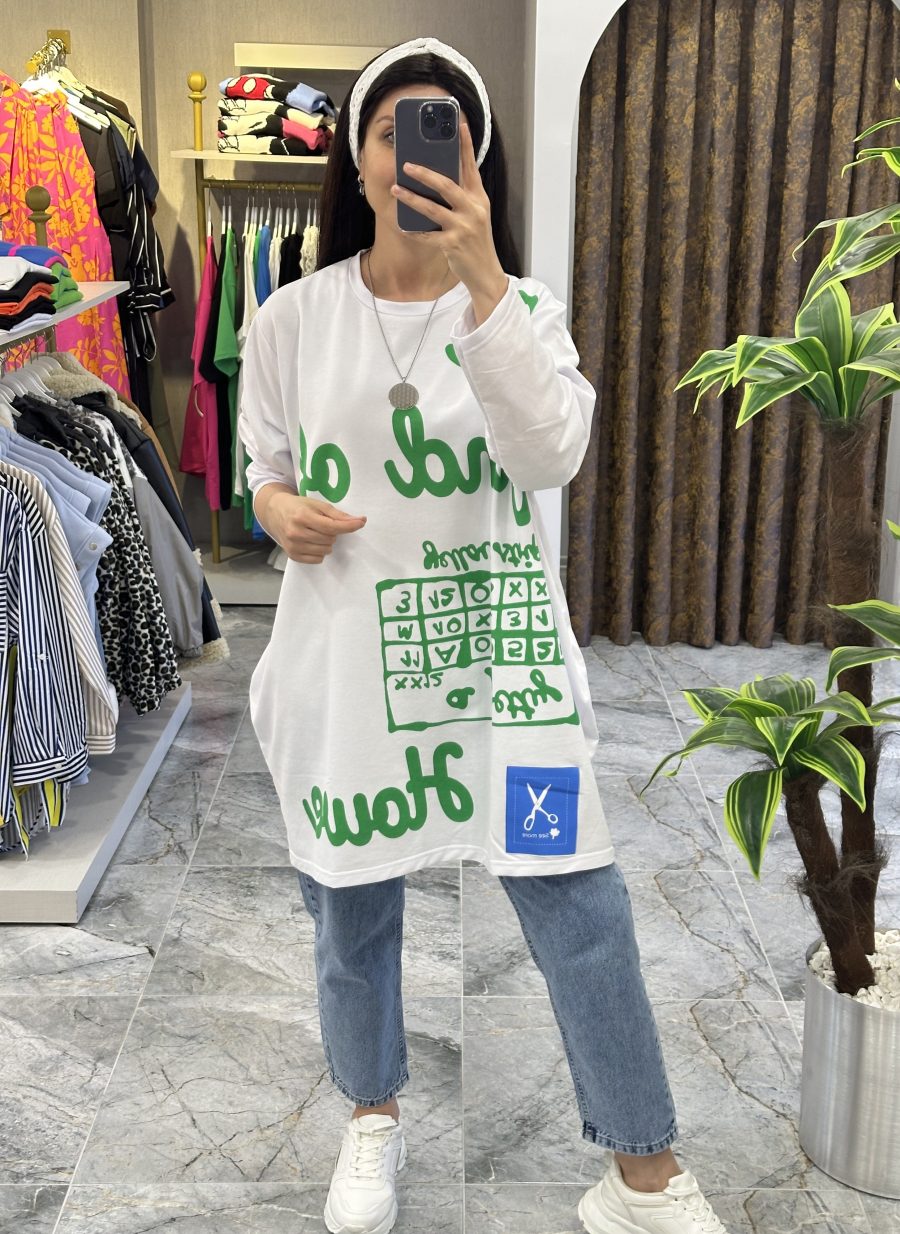 Oversize Cepli Sweat Beyaz - Görsel 7