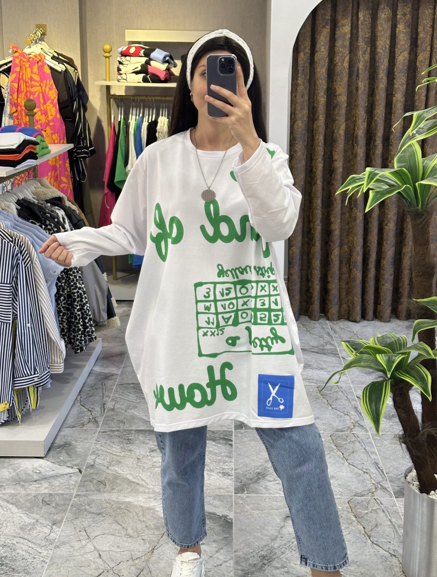 Oversize Cepli Sweat Beyaz - Görsel 8