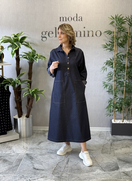 Yan Yırtmaçlı Kot Elbise